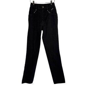 Vtg Rockies Jeans Womens 27/5 Black High Waist Tapered Cotton Bareback USA Made